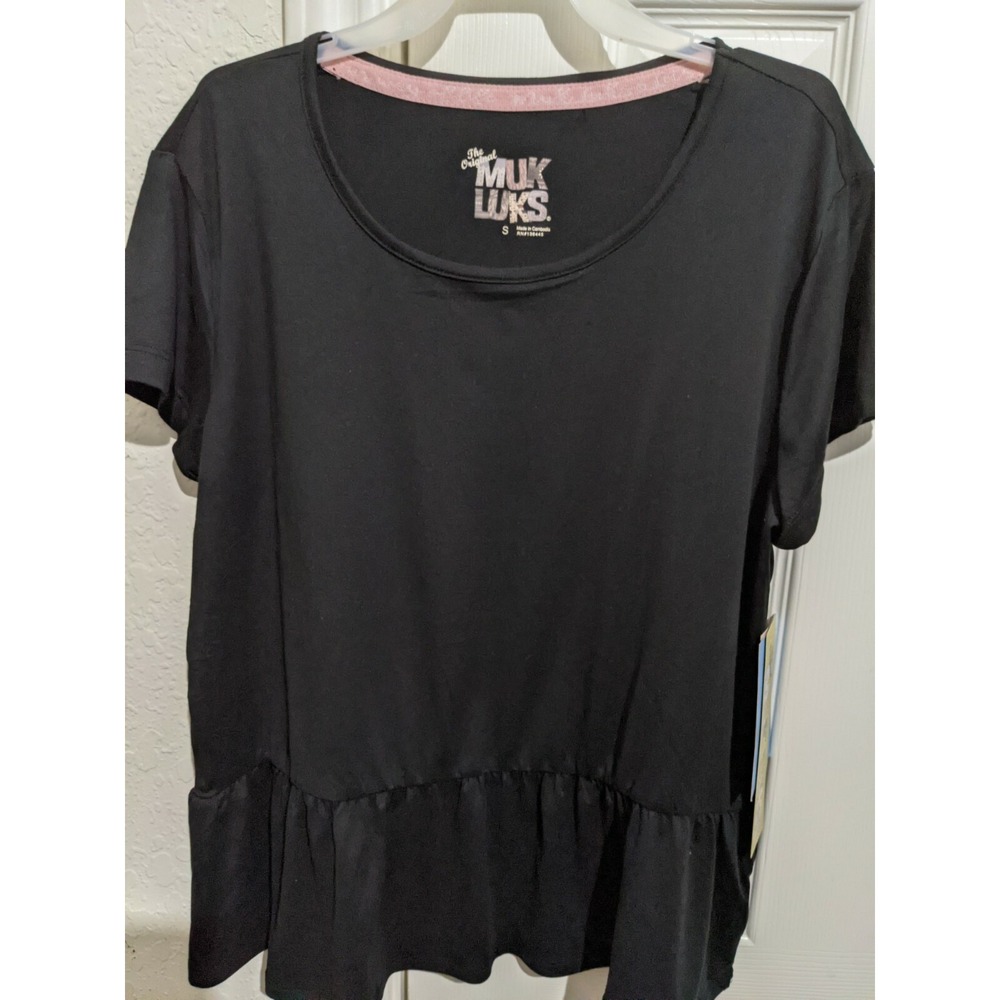 Women's Muk Luks Soft Short Sleeve Black Sleep Shirt Top Size S NEW